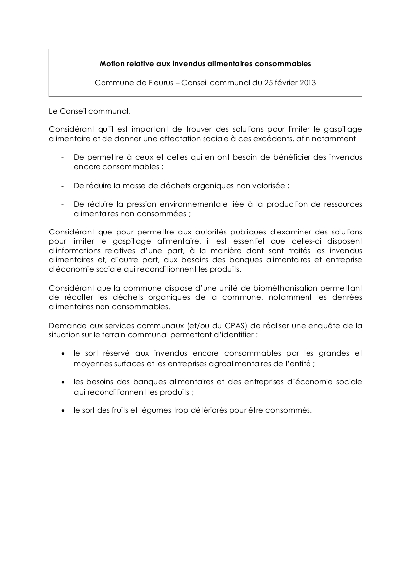 Motion relative aux invendus alimentaires 20130209