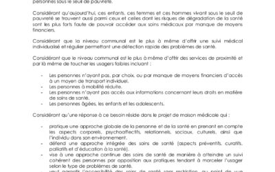 Proposition de motion concernant l’établissement d’une maison médicale